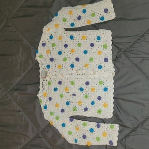 Hanna Andersson Girls cardigan 5/6 floral open knit white multicolored crotchet